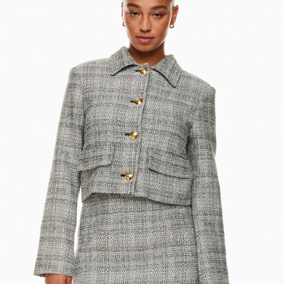 Aritzia Babaton black & white cotton linen tweed blazer jacket - 2XS - Picture 3 of 10